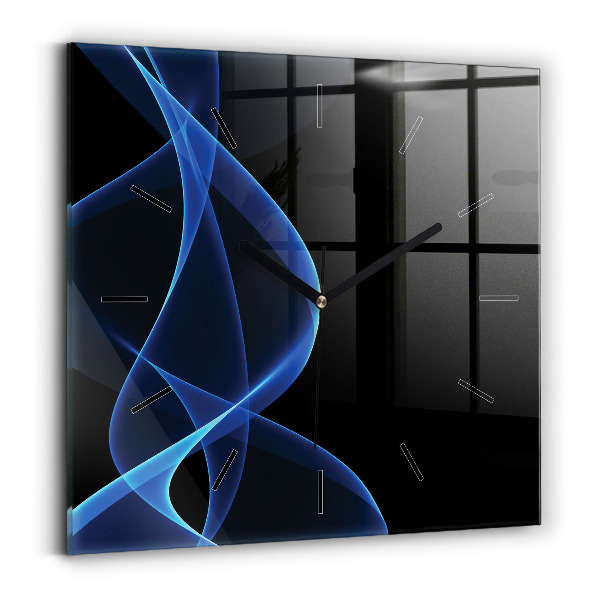 Square glass wall clock Blue lines