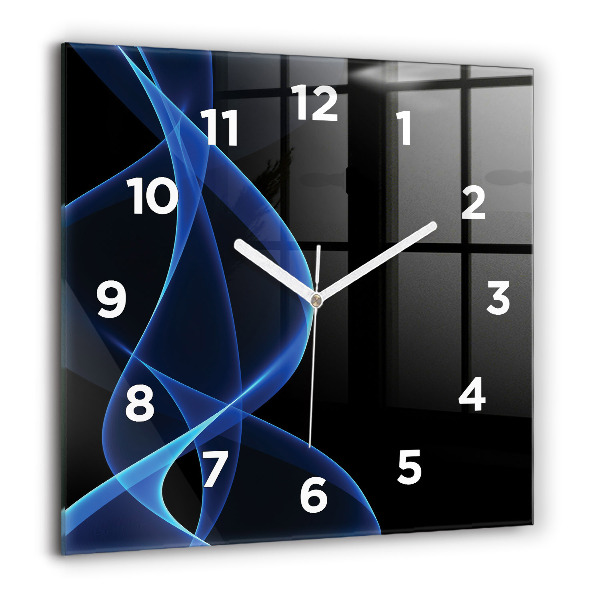 Square glass wall clock Blue lines