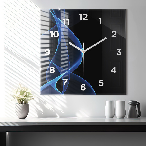Square glass wall clock Blue lines