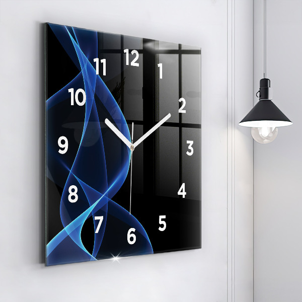 Square glass wall clock Blue lines