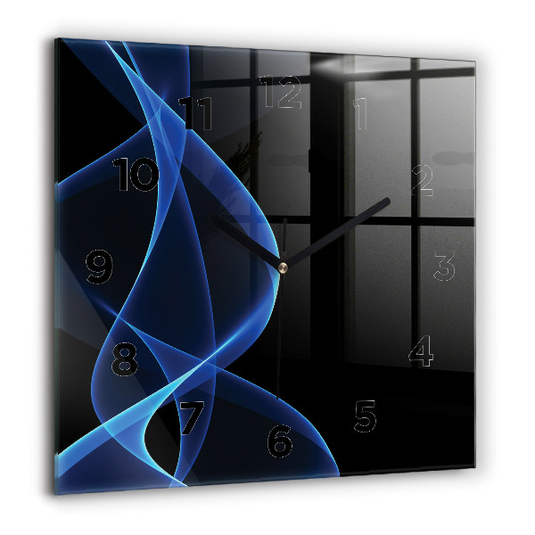 Square glass wall clock Blue lines