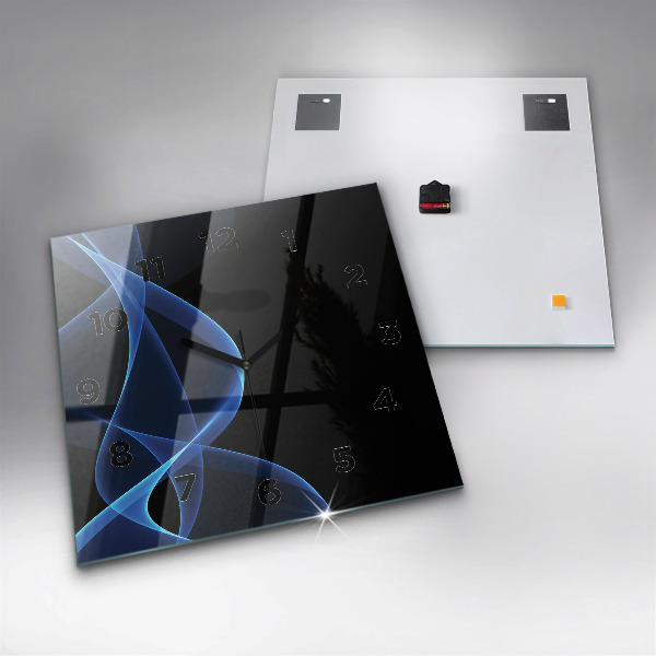 Square glass wall clock Blue lines