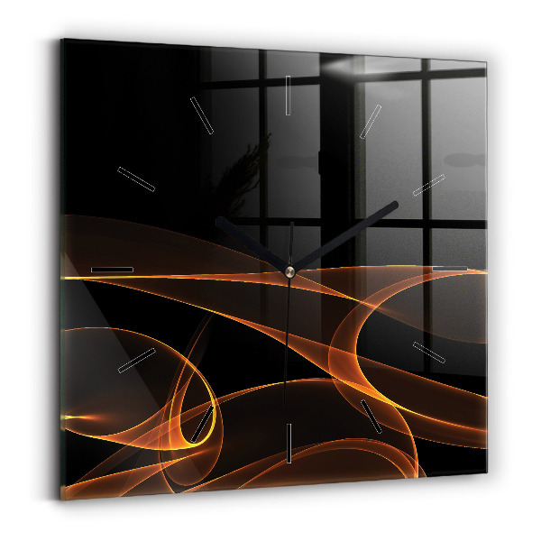 Square glass wall clock Orange lines