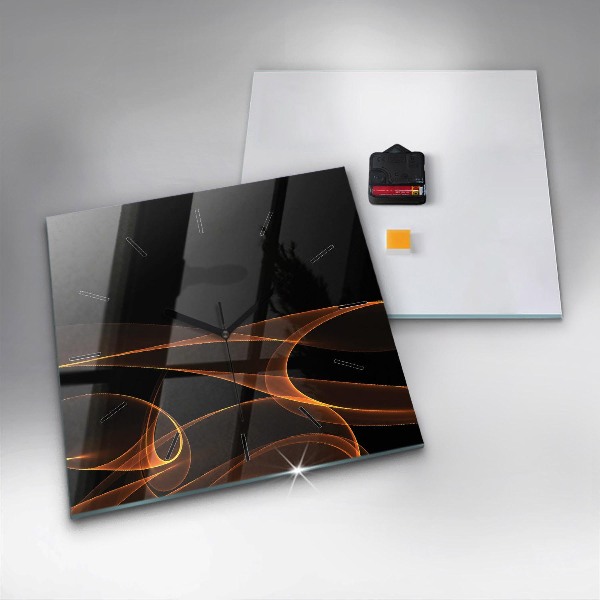 Square glass wall clock Orange lines