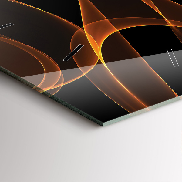 Square glass wall clock Orange lines