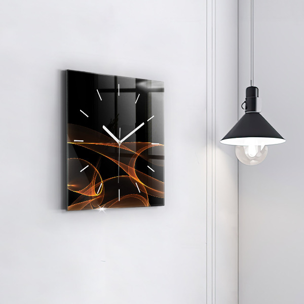 Square glass wall clock Orange lines