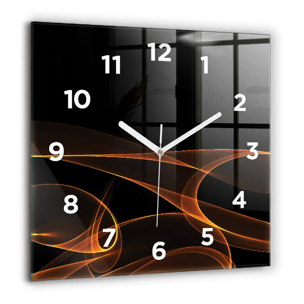 Square glass wall clock Orange lines