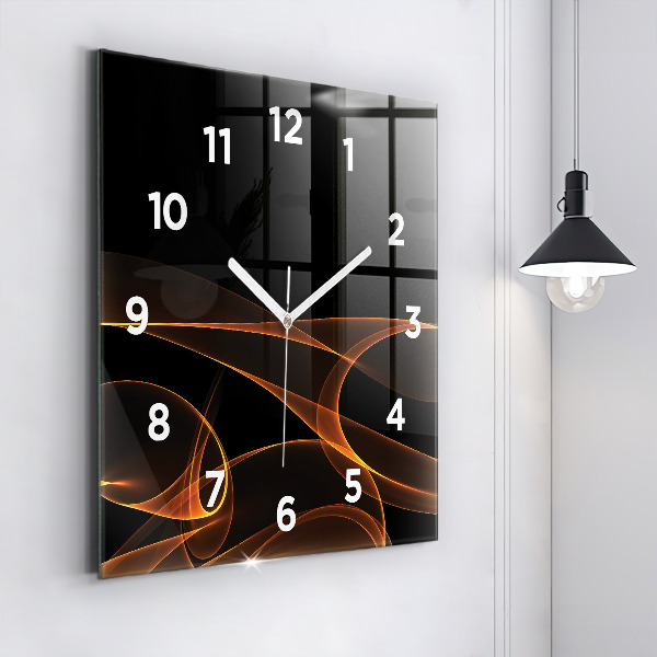 Square glass wall clock Orange lines