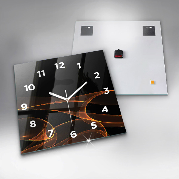 Square glass wall clock Orange lines