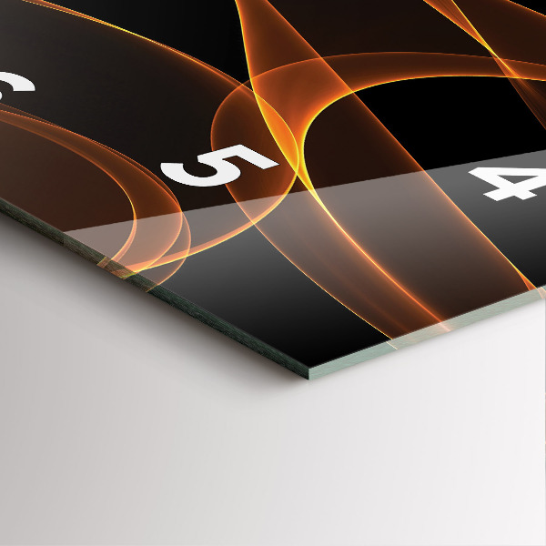 Square glass wall clock Orange lines