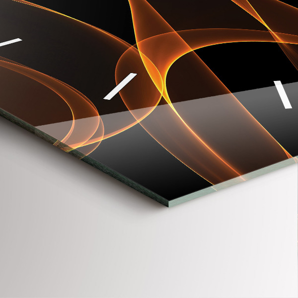Square glass wall clock Orange lines
