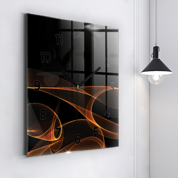 Square glass wall clock Orange lines