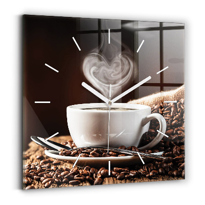 Square glass wall clock A cup of coffee