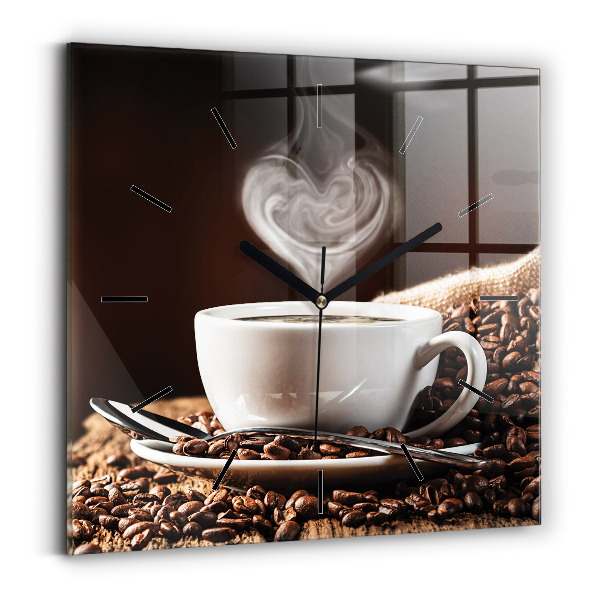 Square glass wall clock A cup of coffee