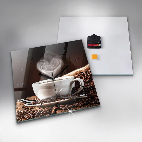 Square glass wall clock A cup of coffee