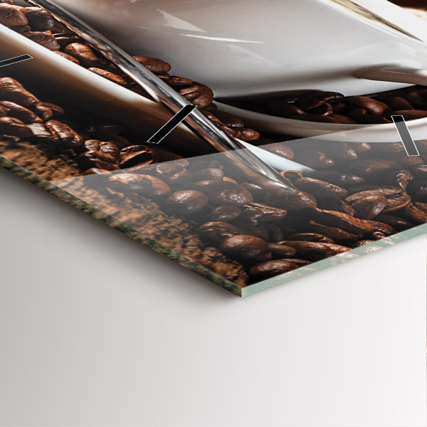 Square glass wall clock A cup of coffee