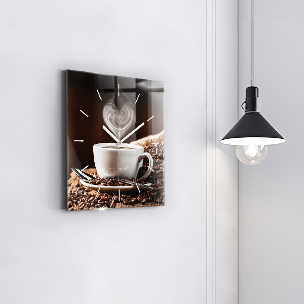 Square glass wall clock A cup of coffee