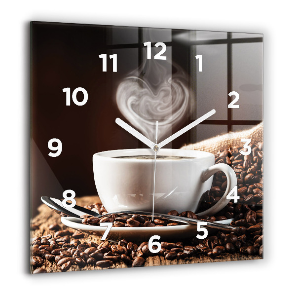Square glass wall clock A cup of coffee
