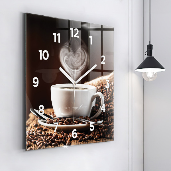 Square glass wall clock A cup of coffee