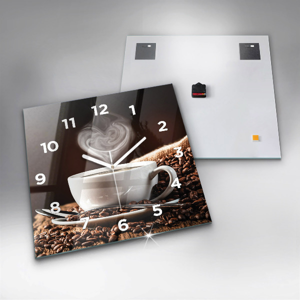 Square glass wall clock A cup of coffee