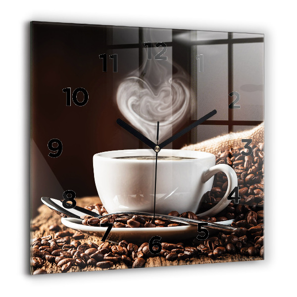 Square glass wall clock A cup of coffee