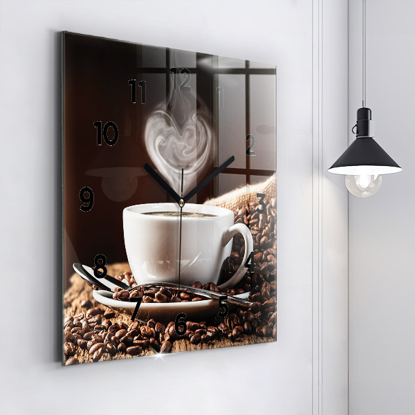 Square glass wall clock A cup of coffee