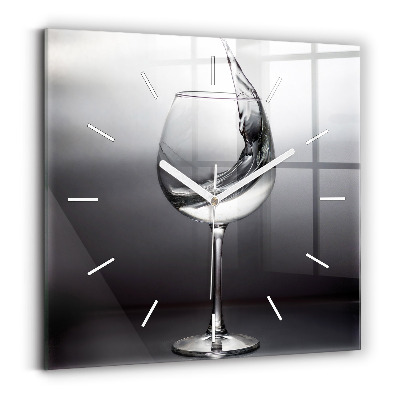 Square glass wall clock Glass of wine