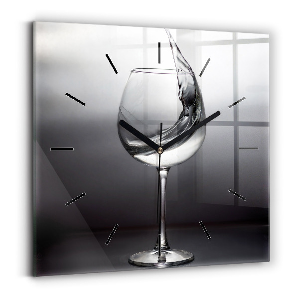 Square glass wall clock Glass of wine