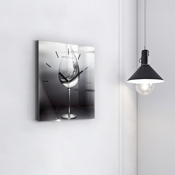 Square glass wall clock Glass of wine