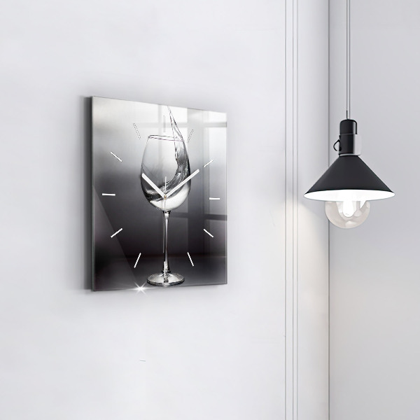 Square glass wall clock Glass of wine