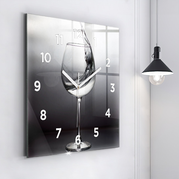 Square glass wall clock Glass of wine