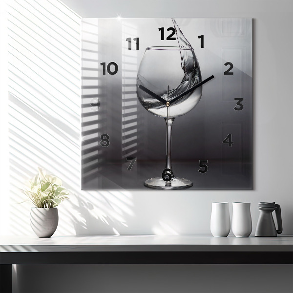 Square glass wall clock Glass of wine