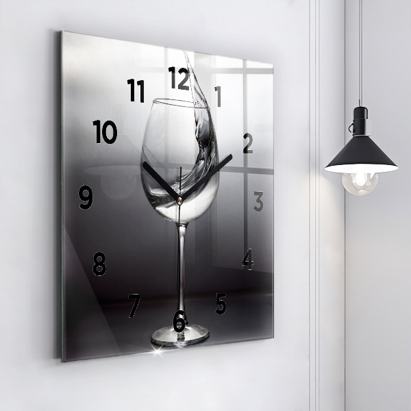 Square glass wall clock Glass of wine