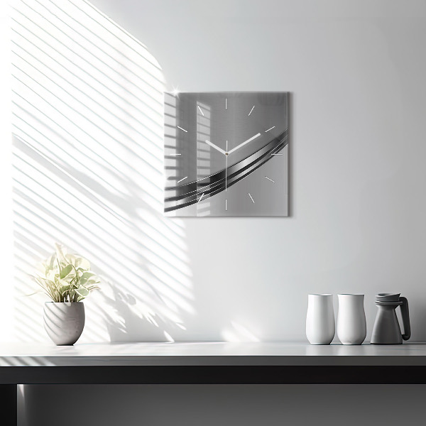 Square glass wall clock Silver lines