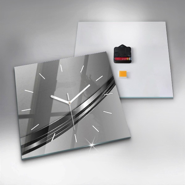 Square glass wall clock Silver lines