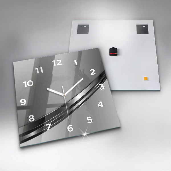 Square glass wall clock Silver lines