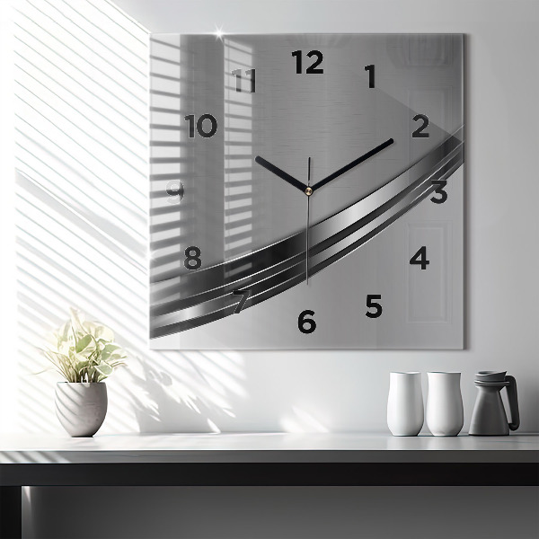 Square glass wall clock Silver lines