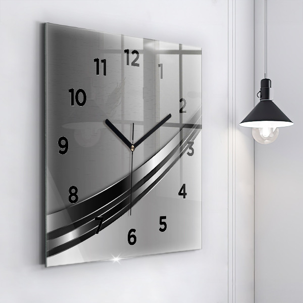 Square glass wall clock Silver lines