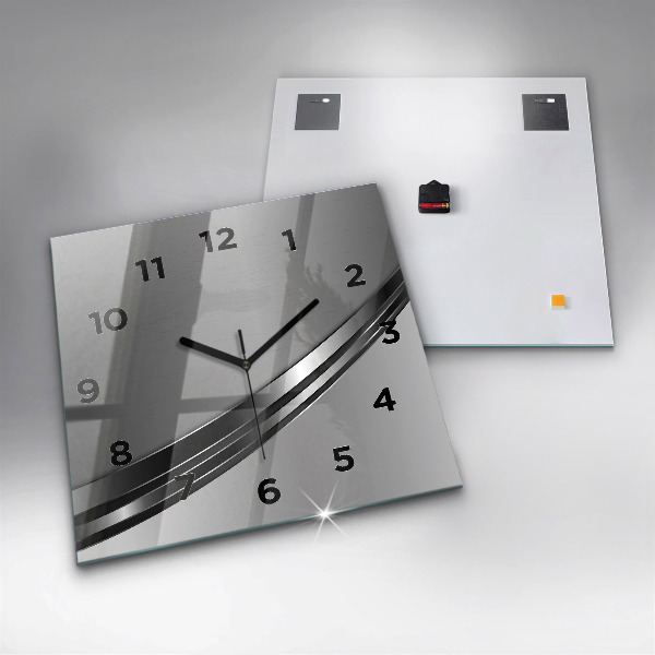 Square glass wall clock Silver lines