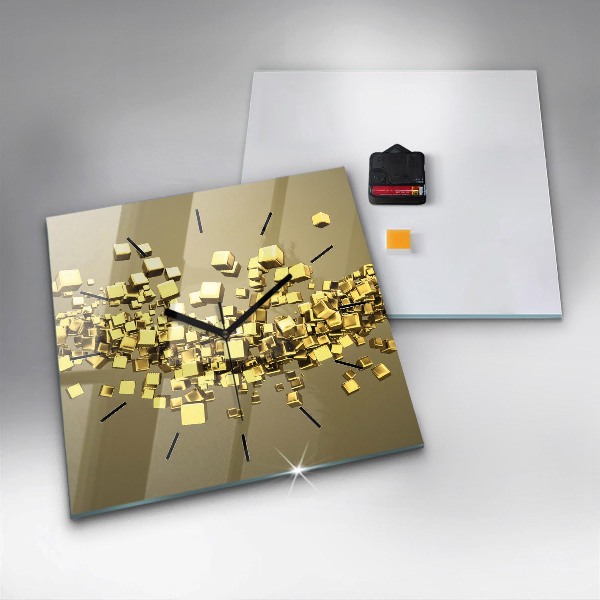 Square glass wall clock Golden squares
