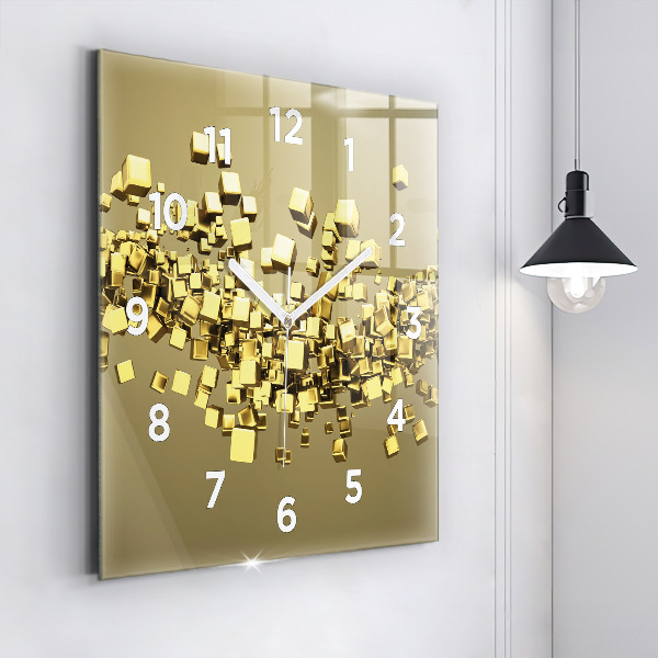 Square glass wall clock Golden squares