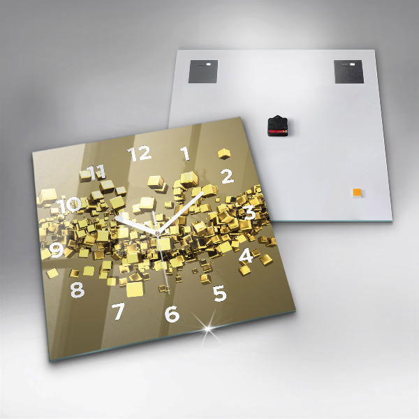 Square glass wall clock Golden squares