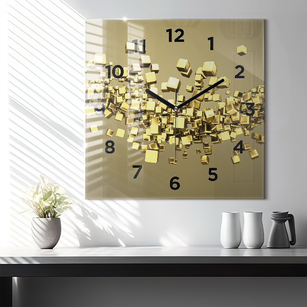 Square glass wall clock Golden squares