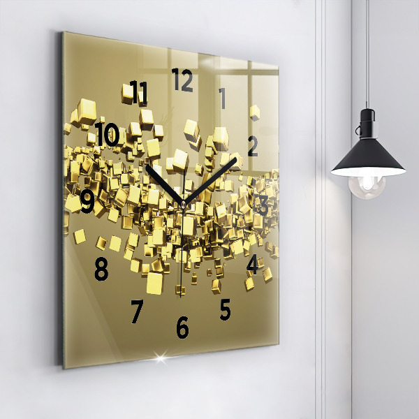 Square glass wall clock Golden squares