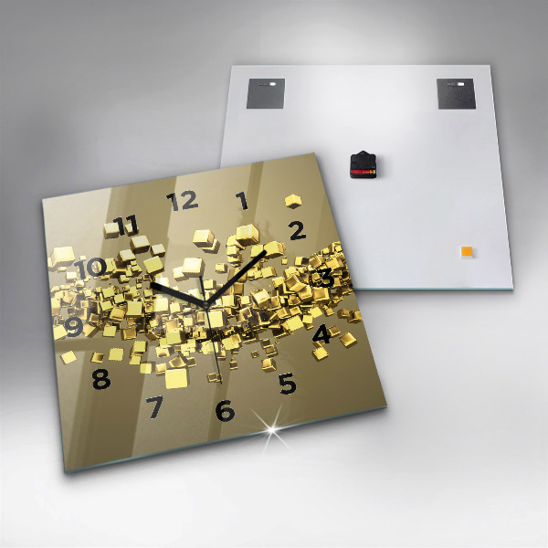 Square glass wall clock Golden squares