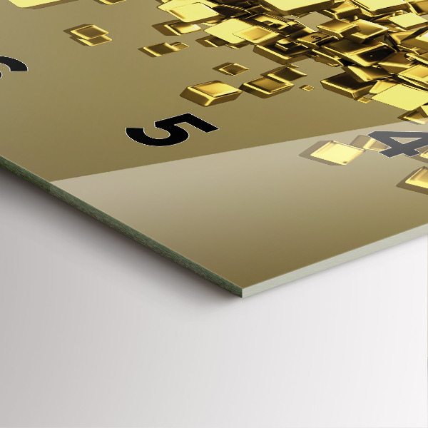 Square glass wall clock Golden squares