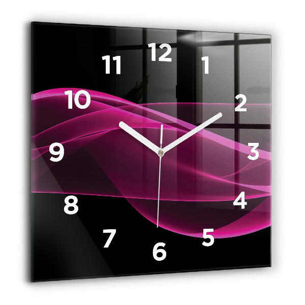 Square glass wall clock Pink abstraction