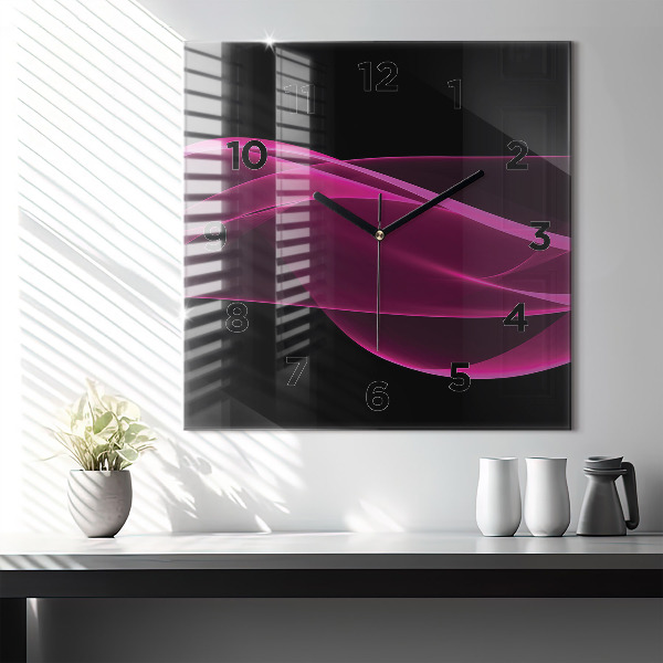 Square glass wall clock Pink abstraction