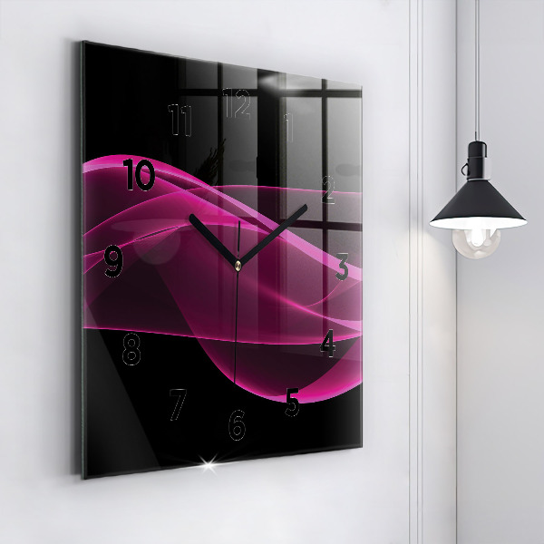 Square glass wall clock Pink abstraction