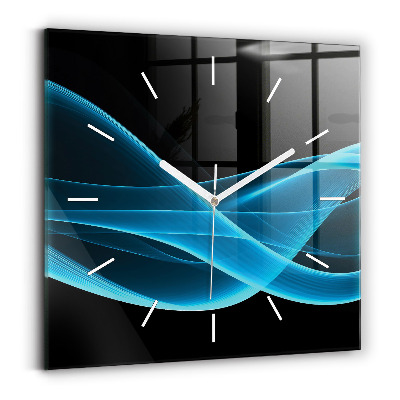 Square glass wall clock Blue abstraction